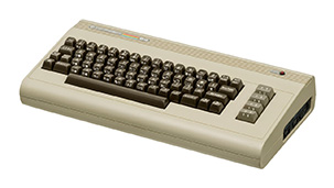 An image of a Commodore 64 computer with integrated keyboard on a white background.