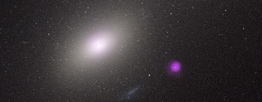 A labeled image illustrating the different near-infrared filters. Dashed lines outline the two regions that define the galaxy clusters.
