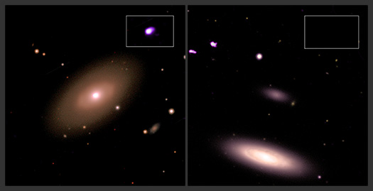 Side by side images of two galaxies of over 1,600 that were part of the study.