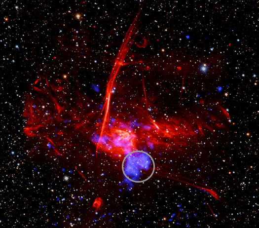 A version of the main image with an illustrated circle placed around the remnant.